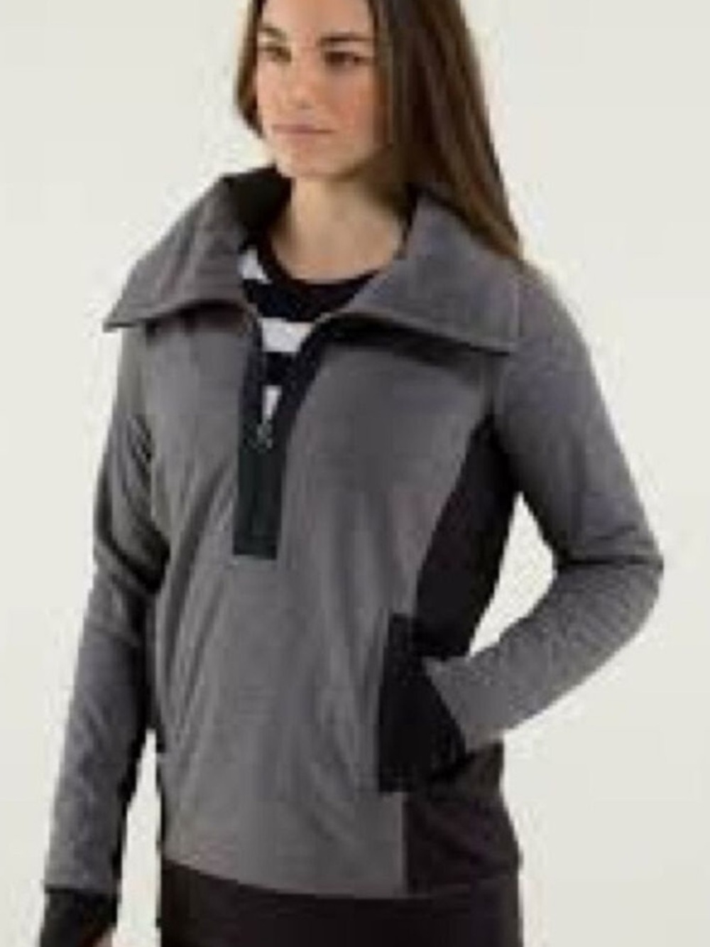 Lululemon Post Chaturanga Pullover Black Ambient Grey Size 4